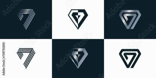 Collection of vector logo designs of number 7 in sparkling diamond shape photo