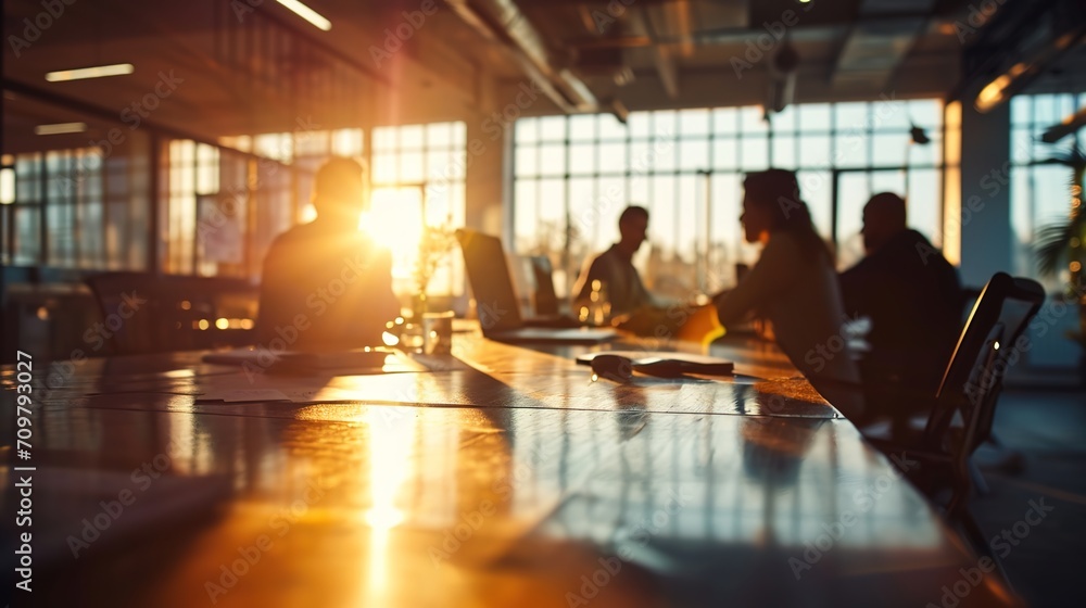 In a meeting room with a flare light backdrop, businesspeople are presenting a project.
In a meeting room with a flare light backdrop, businesspeople are presenting a project.