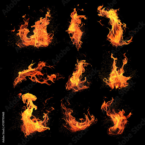 Fire Elements on Black Background
