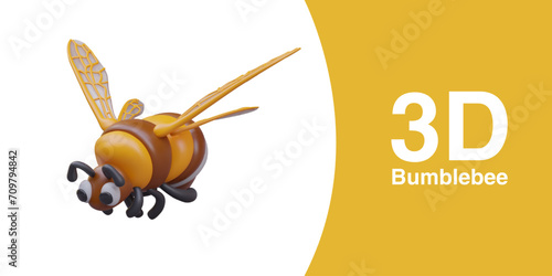 3D bumblebee in flight. Insect in search of honey and nectar. Vector color model with textured wings. Useful insect. Concept of pollination of flowers
