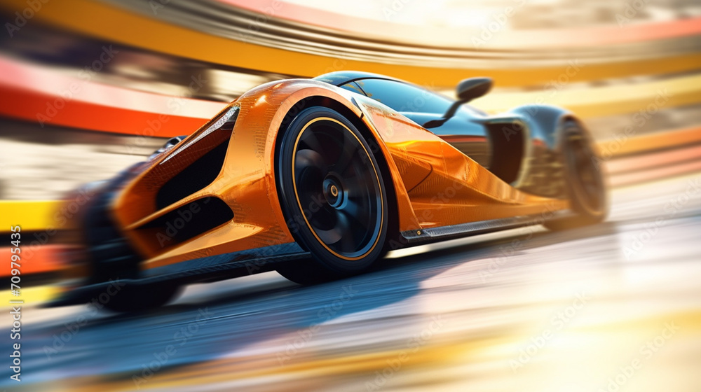 fast moving sport car on highway wallpaper Highway . Powerful acceleration of a supercar illustration . Closeup poster