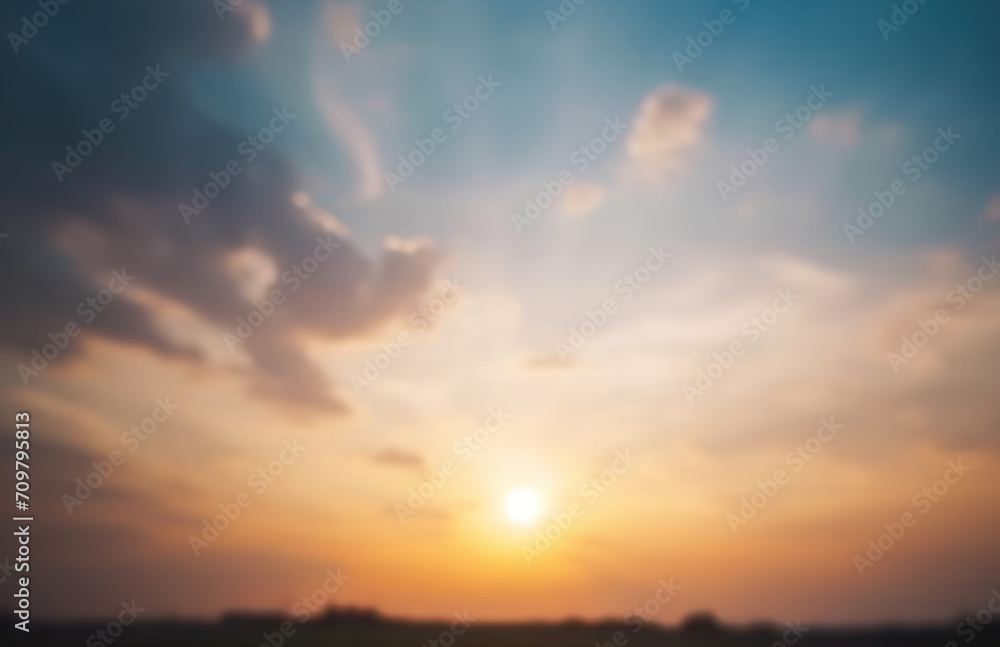 Sky blue and orange light of the sun through the clouds in the sky survive