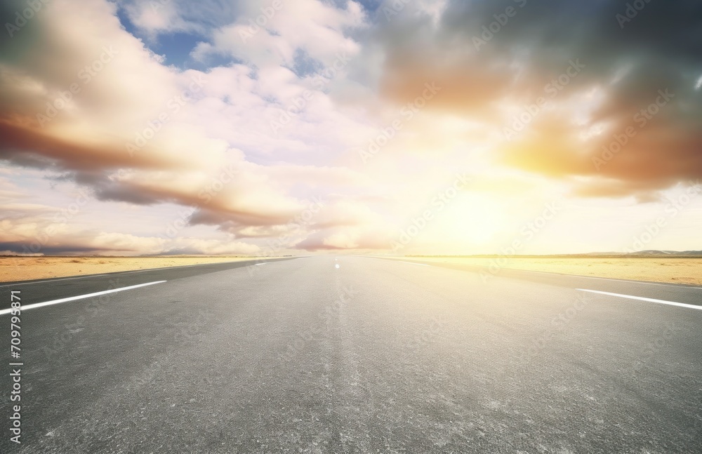 Asphalt highway with beautiful view of sunset and clouds