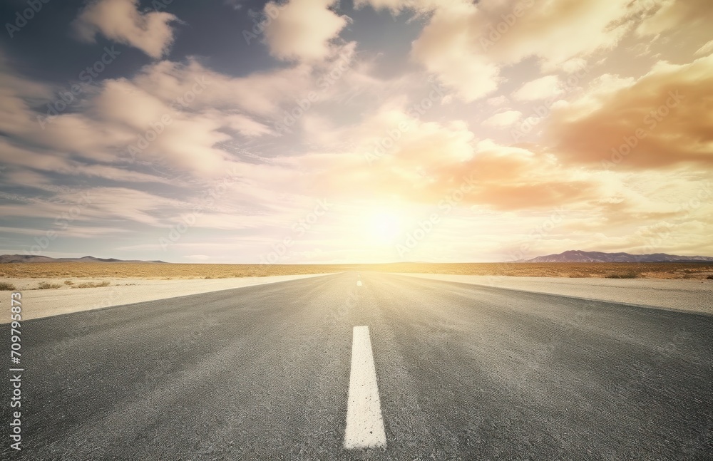 Naklejka premium Asphalt highway with beautiful view of sunset and clouds