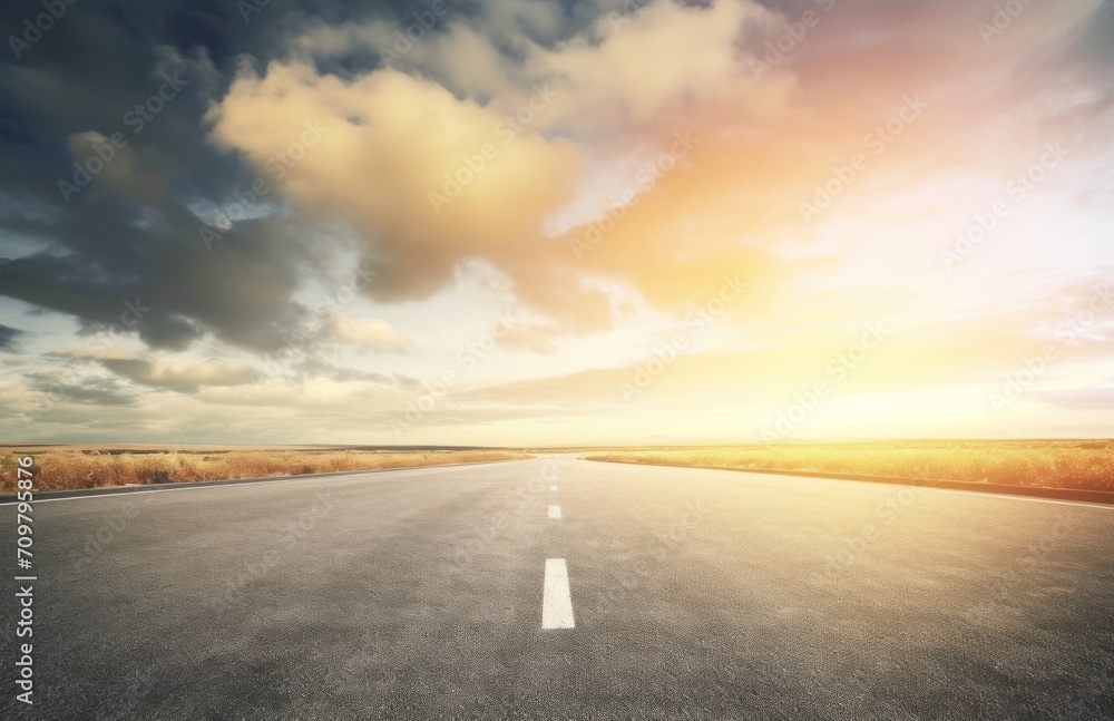 Fototapeta premium Asphalt highway with beautiful view of sunset and clouds