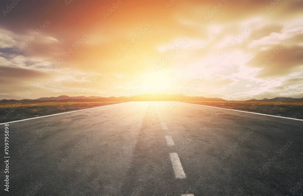 Naklejka premium Asphalt highway with beautiful view of sunset and clouds