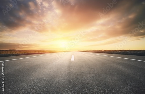 Asphalt highway with beautiful view of sunset and clouds