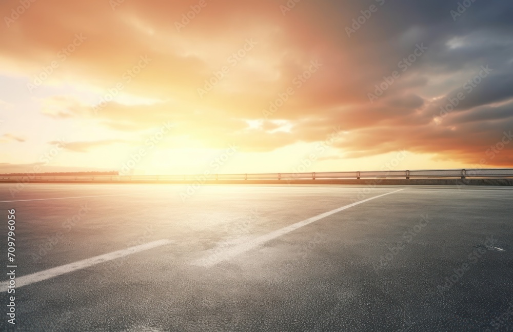 Fototapeta premium Asphalt highway with beautiful view of sunset and clouds