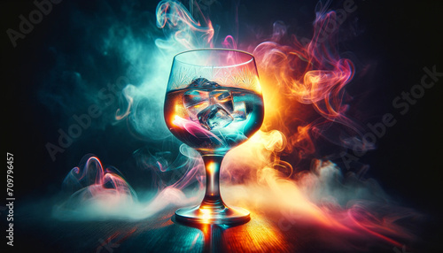 gin glass on a glowing mist, generative AI