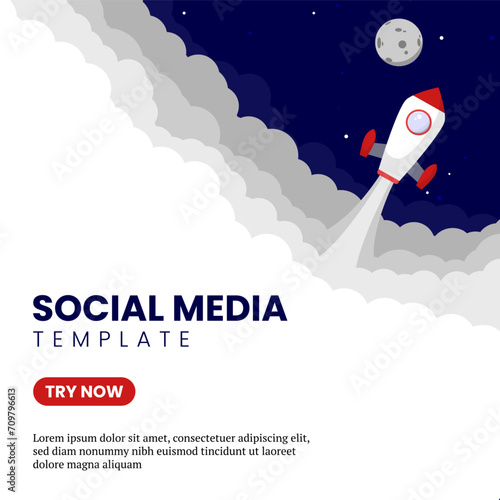 Space ship Rocket launch in the sky flying over clouds. vector illustration