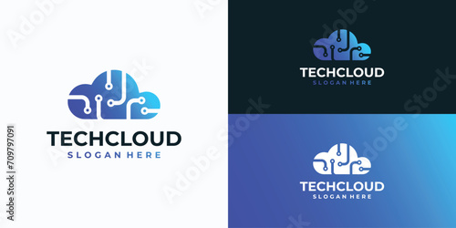 Technology connection cloud vector logo design