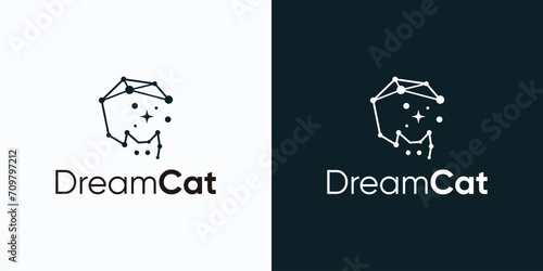 Constellation vector logo design with cat shaped diagonal lines
