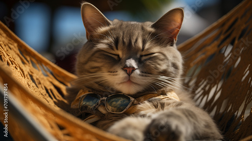 Cat Relaxing in a Hammock