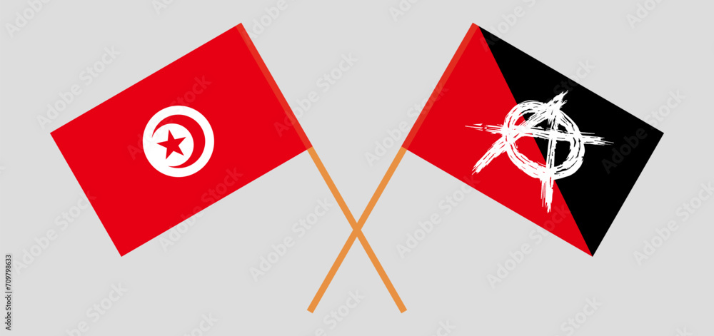 Crossed flags of Tunisia and anarchy. Official colors. Correct proportion Crossed flags of Tunisia and anarchy. Official colors. Correct proportion