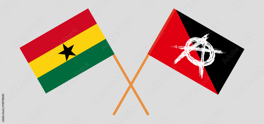 Crossed flags of Ghana and anarchy. Official colors. Correct proportion Crossed flags of Ghana and anarchy. Official colors. Correct proportion