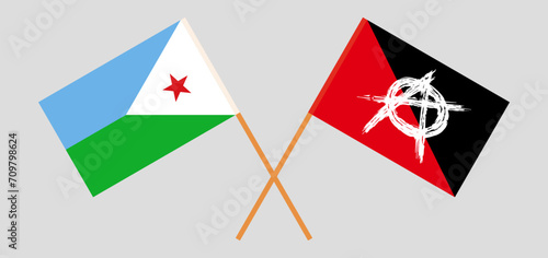 Crossed flags of Djibouti and anarchy. Official colors. Correct proportion