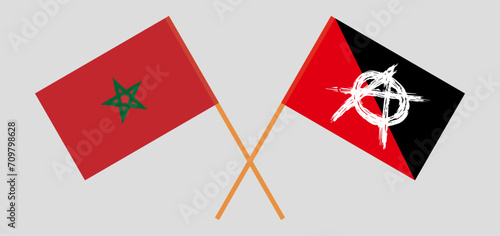Crossed flags of Morocco and anarchy. Official colors. Correct proportion