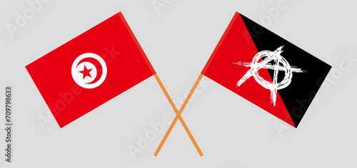 Crossed flags of Tunisia and anarchy. Official colors. Correct proportion