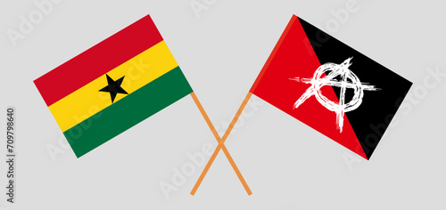Crossed flags of Ghana and anarchy. Official colors. Correct proportion