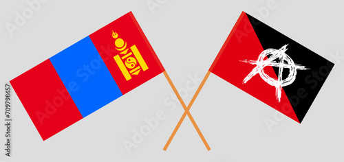 Crossed flags of Mongolia and anarchy. Official colors. Correct proportion