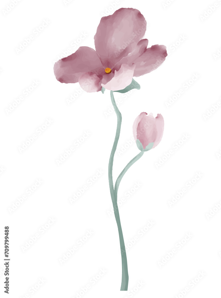 Aesthetic pink flower watercolor illustration Aesthetic pink flower watercolor illustration