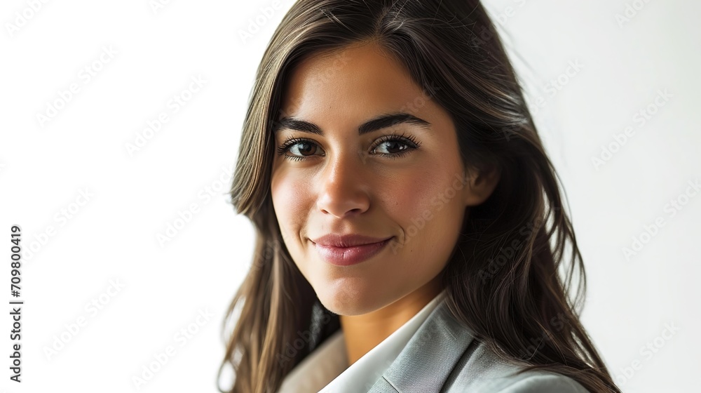 Beautiful businesswoman smiling on white background. Beautiful businesswoman smiling on white background.