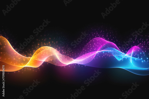 abstract colorful waves on dark background. Generative Ai