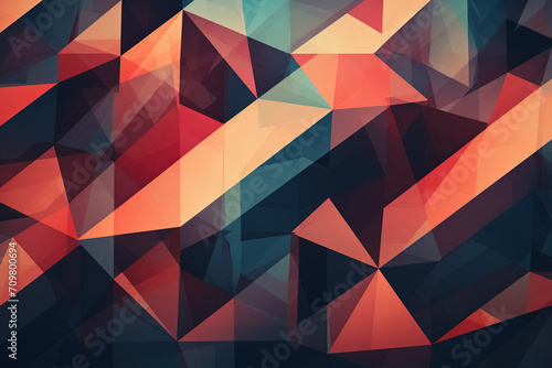 Abstract polygonal background. Red, orange, blue colors. Generative Ai