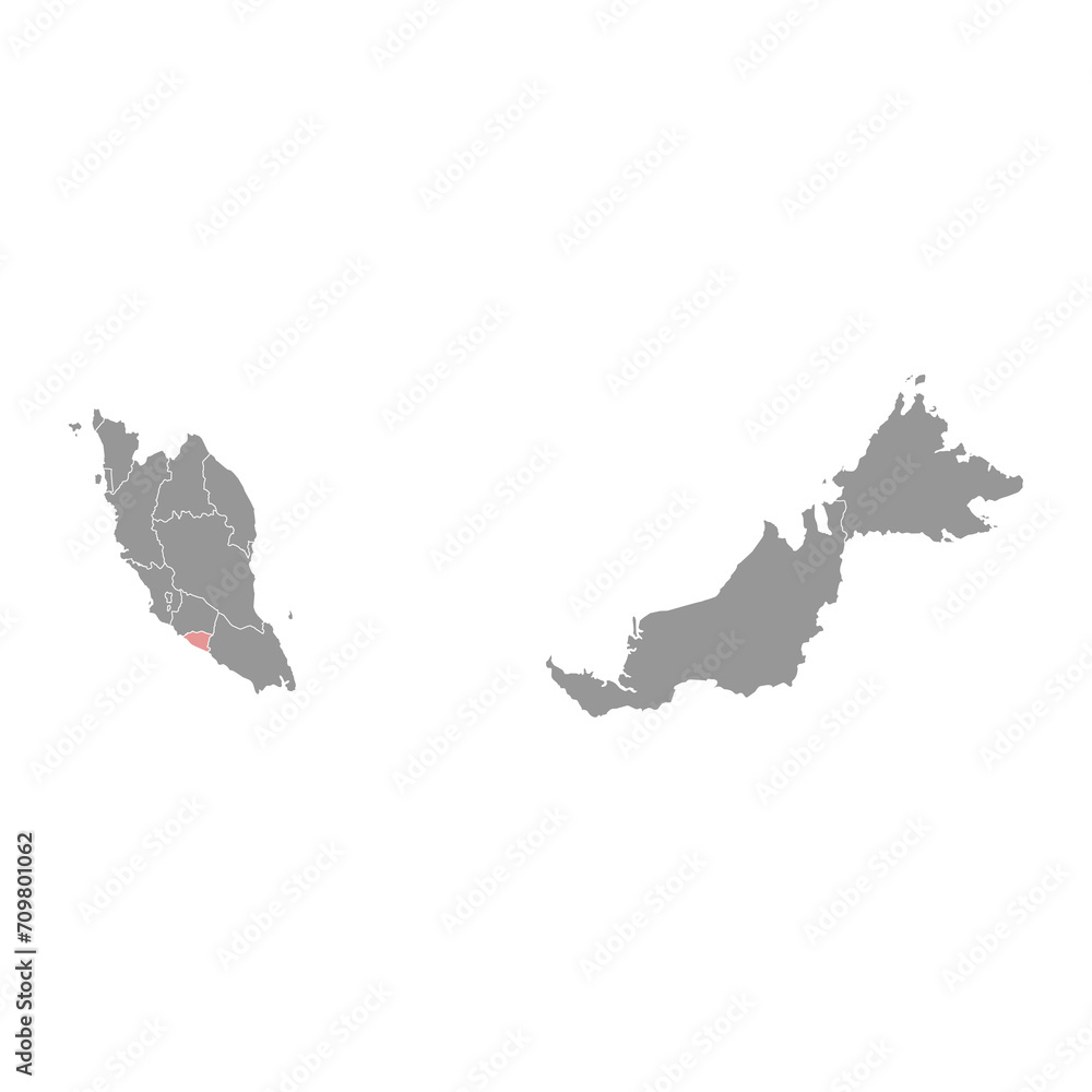 Malacca state map, administrative division of Malaysia. Vector illustration.