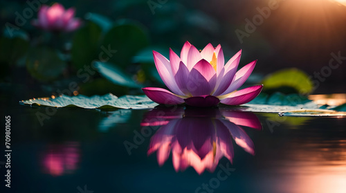 Pink water lily and lotus flowers bloom beautifully in a serene pond  showcasing nature s vibrant hues of pink and purple amidst lush greenery