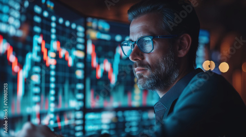 Explore the stock market trends with analytical visuals of businessman planning long term investments and future business growth, Navigate towards success with smart strategies. photo