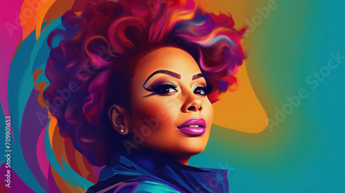 African woman with art paint hair and stage make up. Pop art style picture. © Nataliya