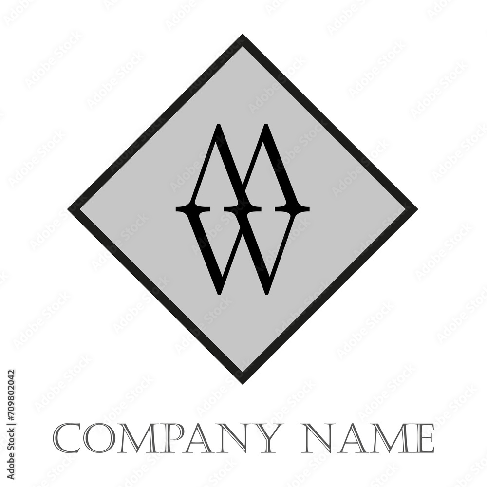 Abstraction. Sign on a gray background. Art design. Figure. Symbol and letter M and W. Name of the company. Logo. Graphic element. Design. Illustration. Abstraction. Sign on a gray background. Art design. Figure. Symbol and letter M and W. Name of the company. Logo. Graphic element. Design. Illustration.