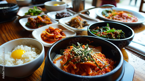 Korean food, eating Korea, Korean Culture, Kimchi cabbage, radish and cucumber. AI Generative