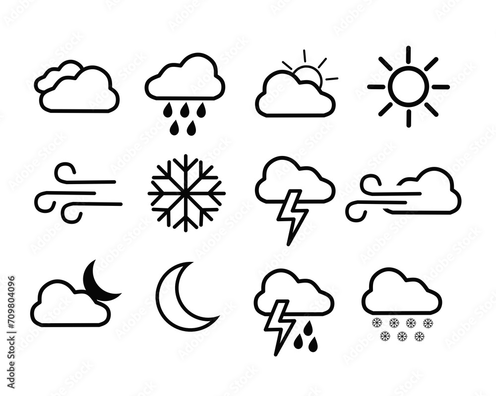vector collection of weather icons. icons sunny, rainy, cloudy, snow and others vector collection of weather icons. icons sunny, rainy, cloudy, snow and others