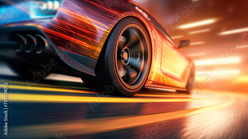 fast moving sport car on highway wallpaper Highway . Powerful acceleration of a supercar illustration . Closeup poster photo