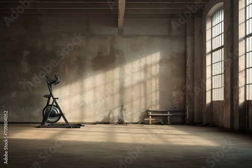 Fitness equipment in a vacant space for workout. Generative AI photo