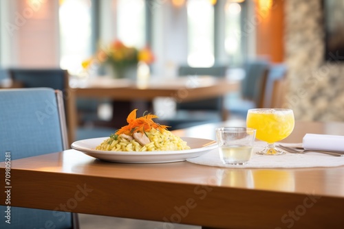 elegant restaurant setting with risotto milanese as a centerpiece