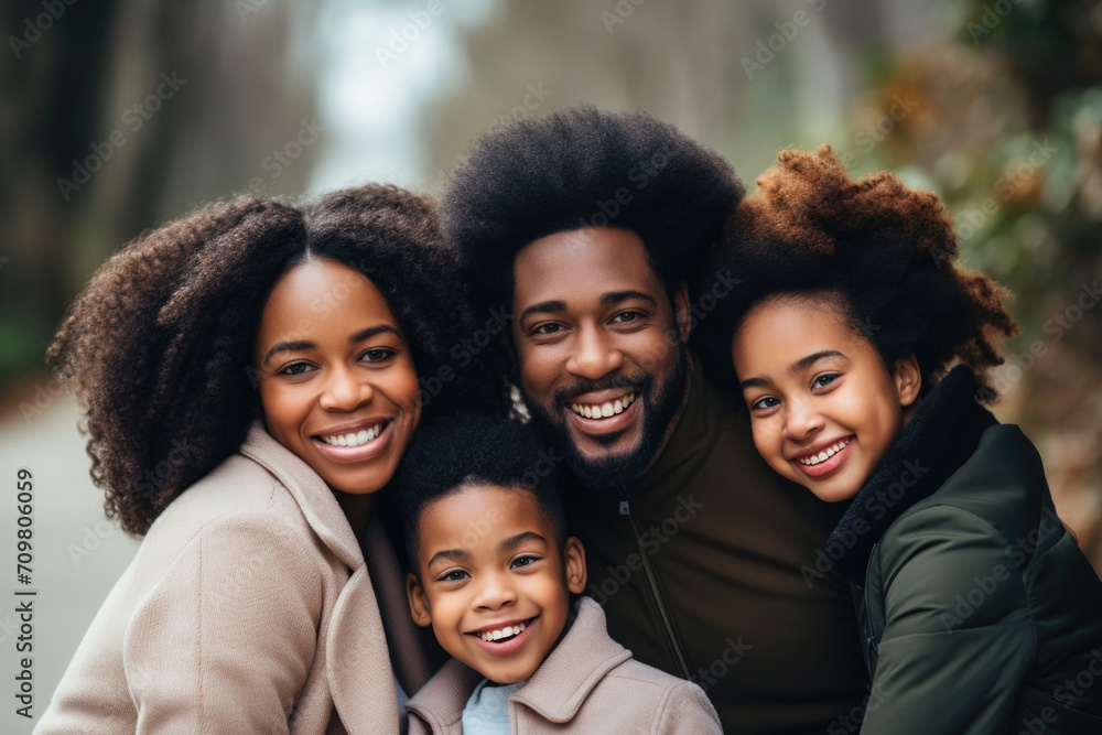 Joyful African American Family in Autumn Outdoors Joyful African American Family in Autumn Outdoors
