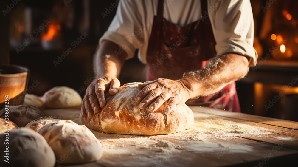 Making dough by hands at bakery