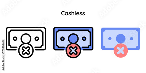 Cashless Icon Concept Related to Contactless Payment. No Cash. No Money.