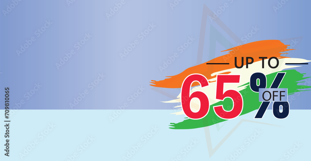 promote a 65 percent discount on select products or services with the three colors of the Indian flag ,illustration flat banner design