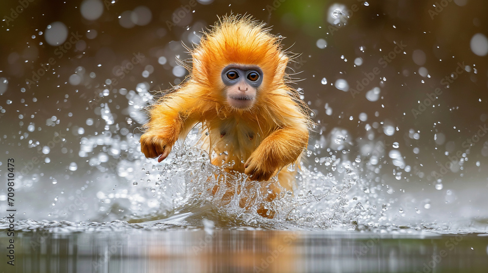Golden monkey playing in the water Golden monkey playing in the water