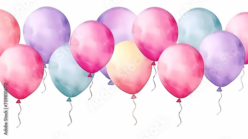Colorful watercolor balloons banner on a white background 