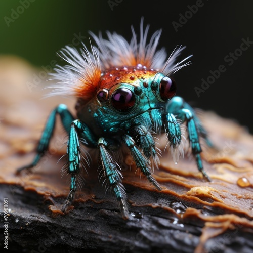 Photo of a baby peacock spider dancing to attract a mate. Generative AI © Aditya