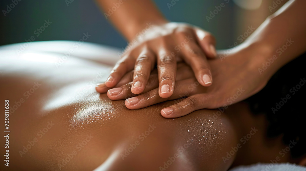 Spa massage and back treatment for relaxation and tranquility. Close-up kinesitherapy session for attractive middle-aged female patients Spa massage and back treatment for relaxation and tranquility. Close-up kinesitherapy session for attractive middle-aged female patients