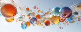 fluid geometry.Many 3d renderings of colorful balls flying in the air