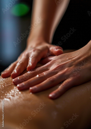 Spa massage and back treatment for relaxation and tranquility. Close-up kinesitherapy session for attractive middle-aged female patients