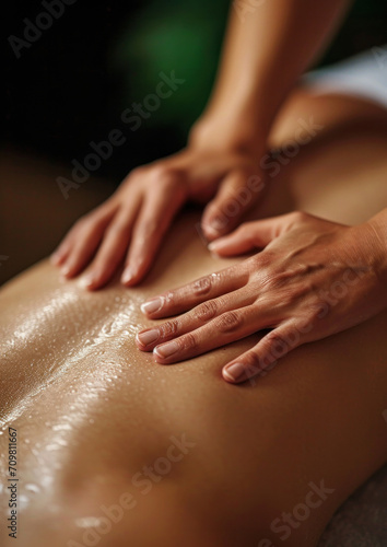 Spa massage and back treatment for relaxation and tranquility. Close-up kinesitherapy session for attractive middle-aged female patients