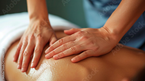 Spa massage and back treatment for relaxation and tranquility. Close-up kinesitherapy session for attractive middle-aged female patients